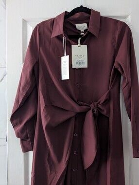 Veiled Plum Long-Sleeve Tie-Waist Maxi Dress